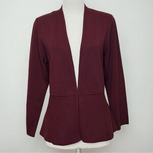 Ann Taylor Ponte Burgundy Rayon Blend Hook Closure Peplum Hem Jacket Size L